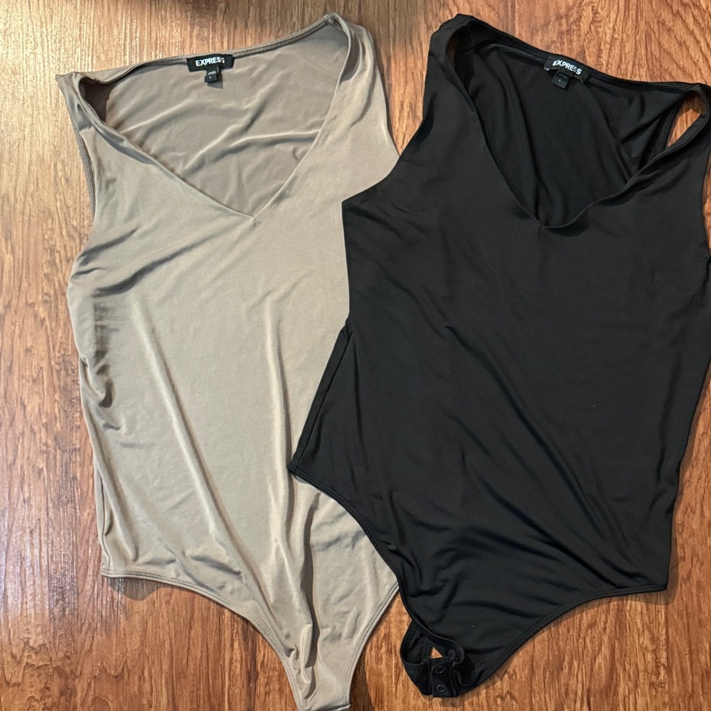 Express Sleeveless V-Neck Bodysuit Duo - Black and Taupe